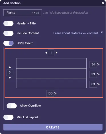Section settings