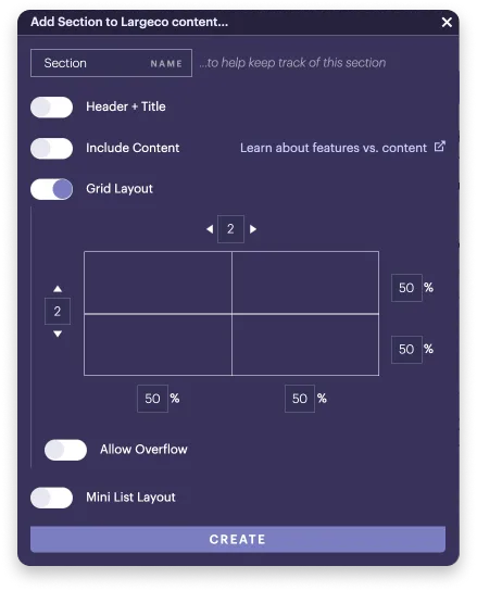Section settings Section settings