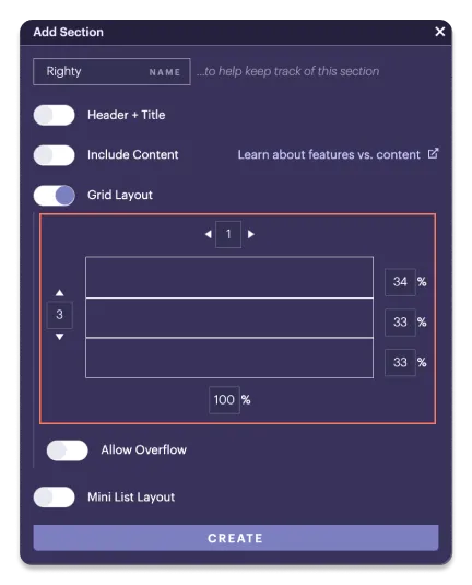 Section settings Section settings