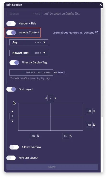 Section settings Section settings