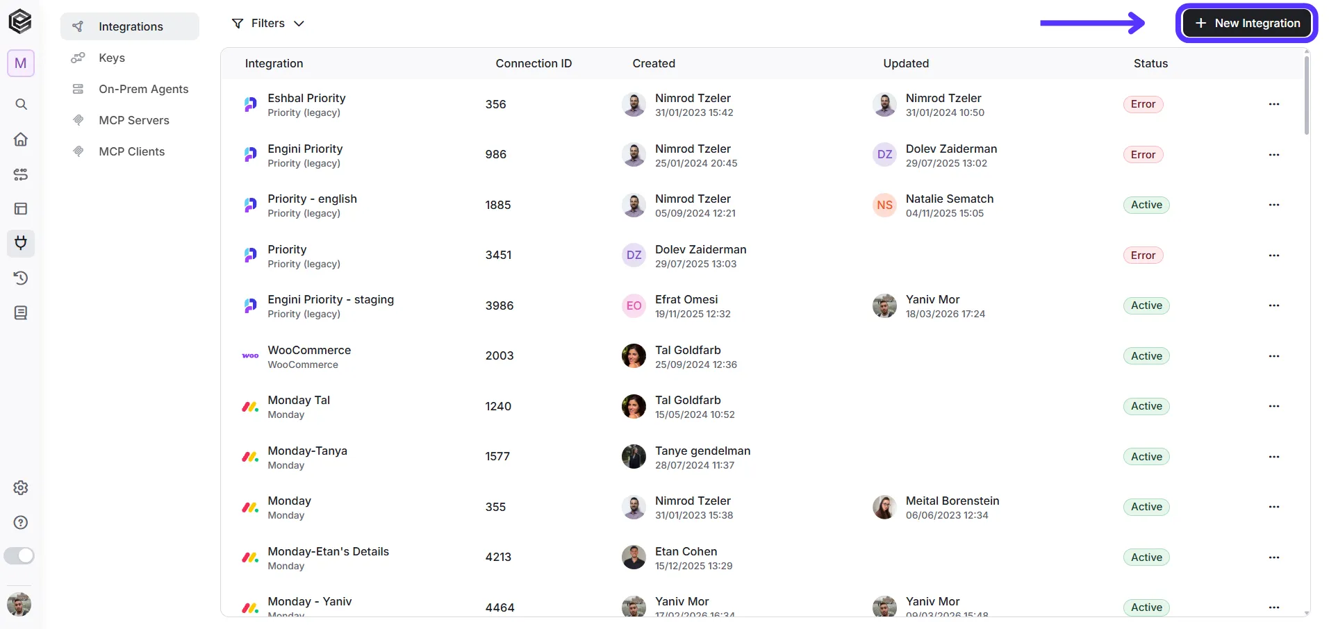 Engini — New Integration button Engini — New Integration button