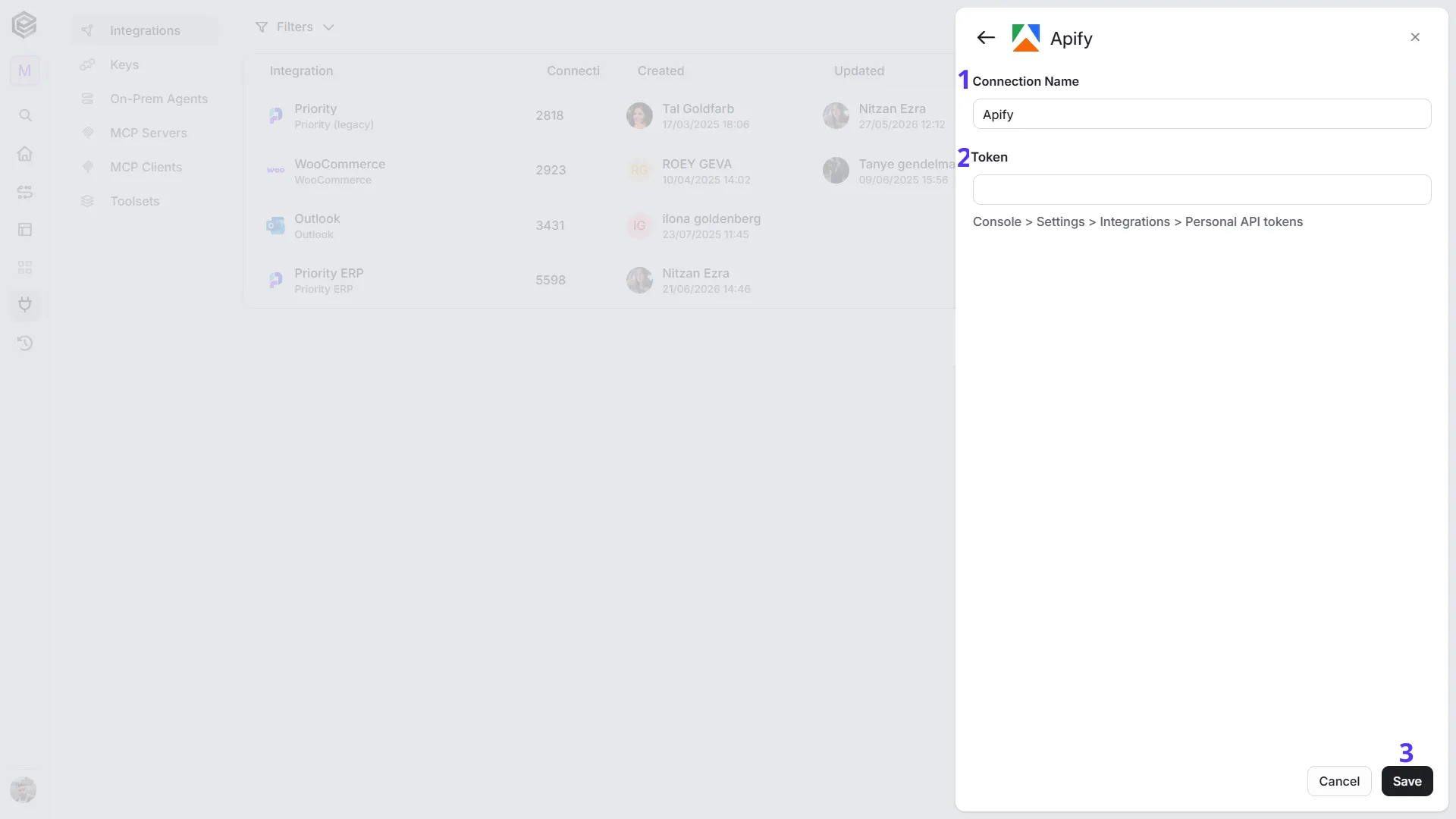 Apify — New Integration form Apify — New Integration form