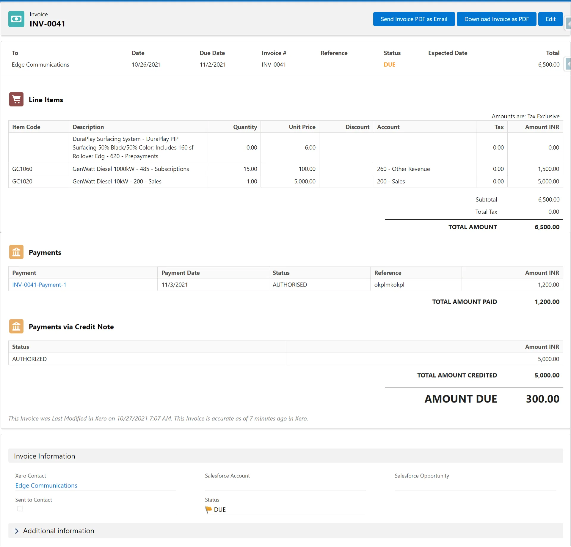 Newly Created Invoice page