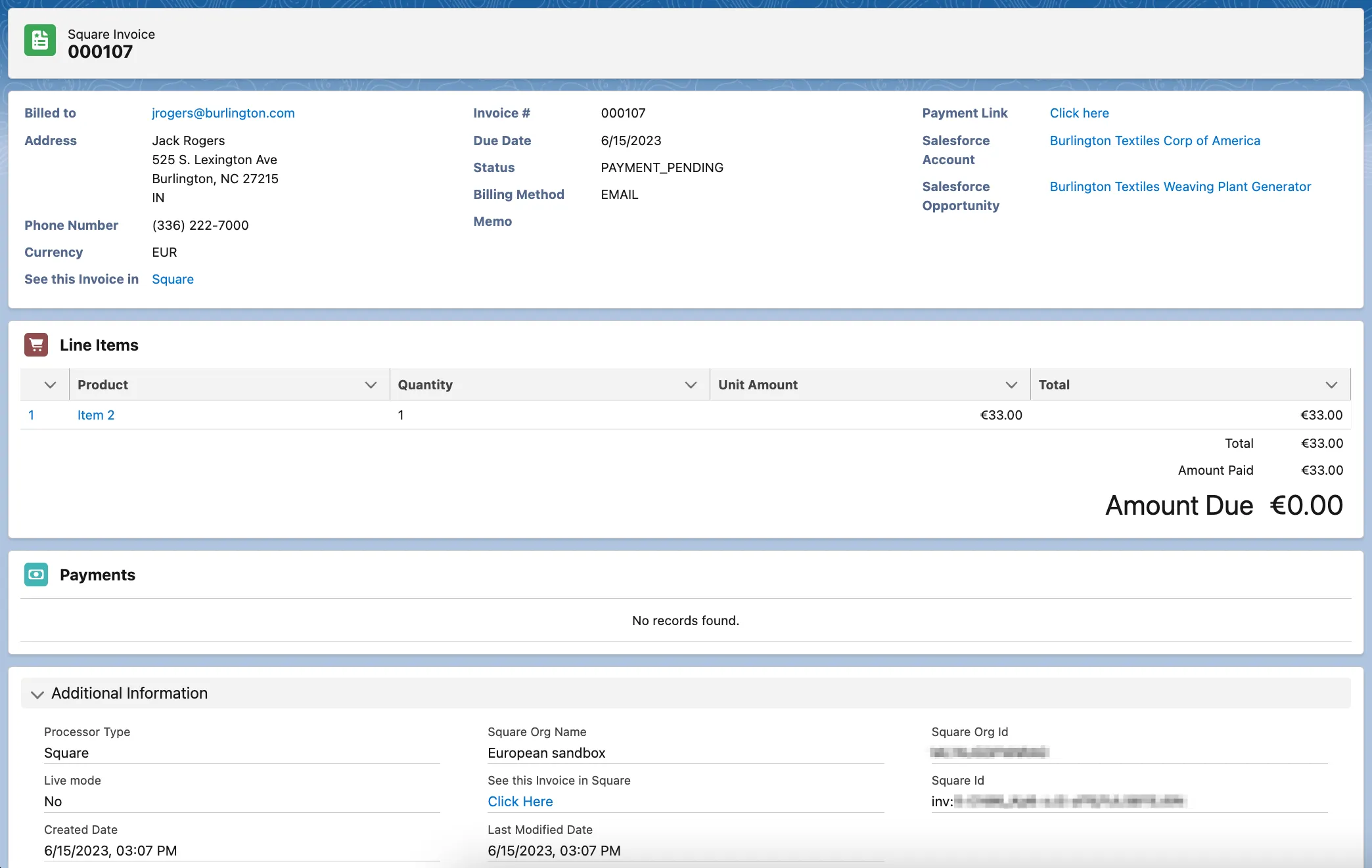 Invoice Record Page