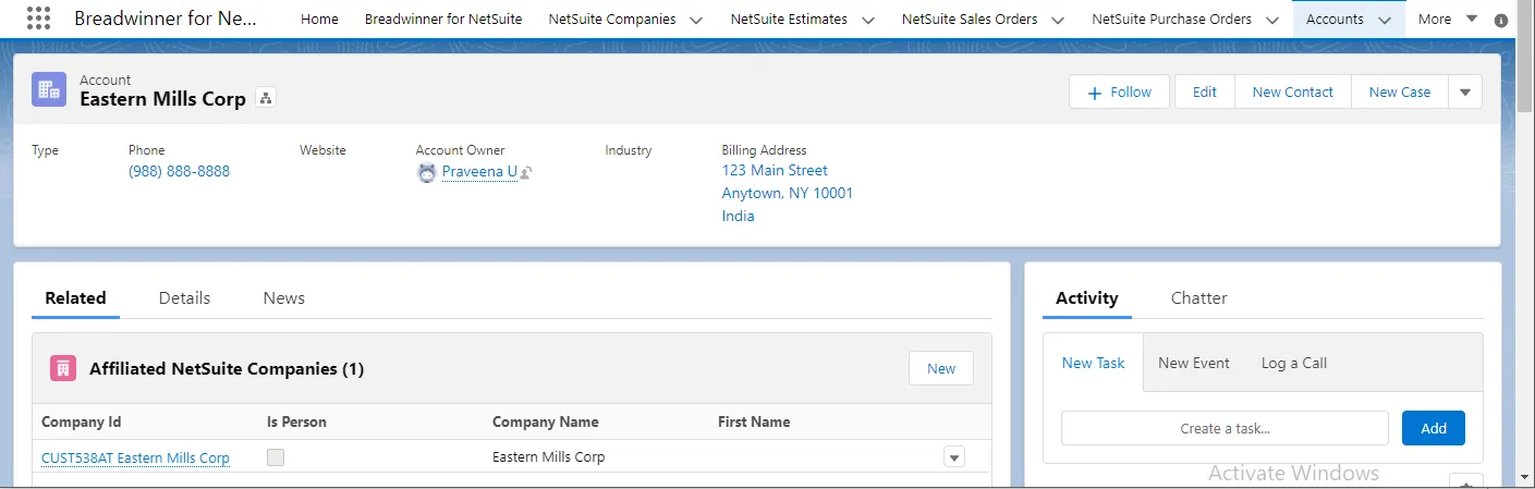 Account with NetSuite Companies (Customers / Vendors)