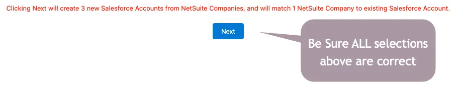 Clicking Next will link the accounts. Be sure they are correct.