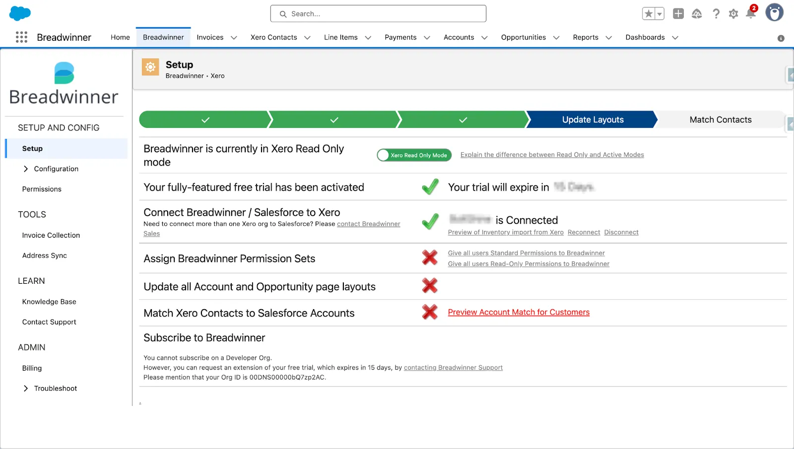 Breadwinner for Xero Setup after Connecting Xero org