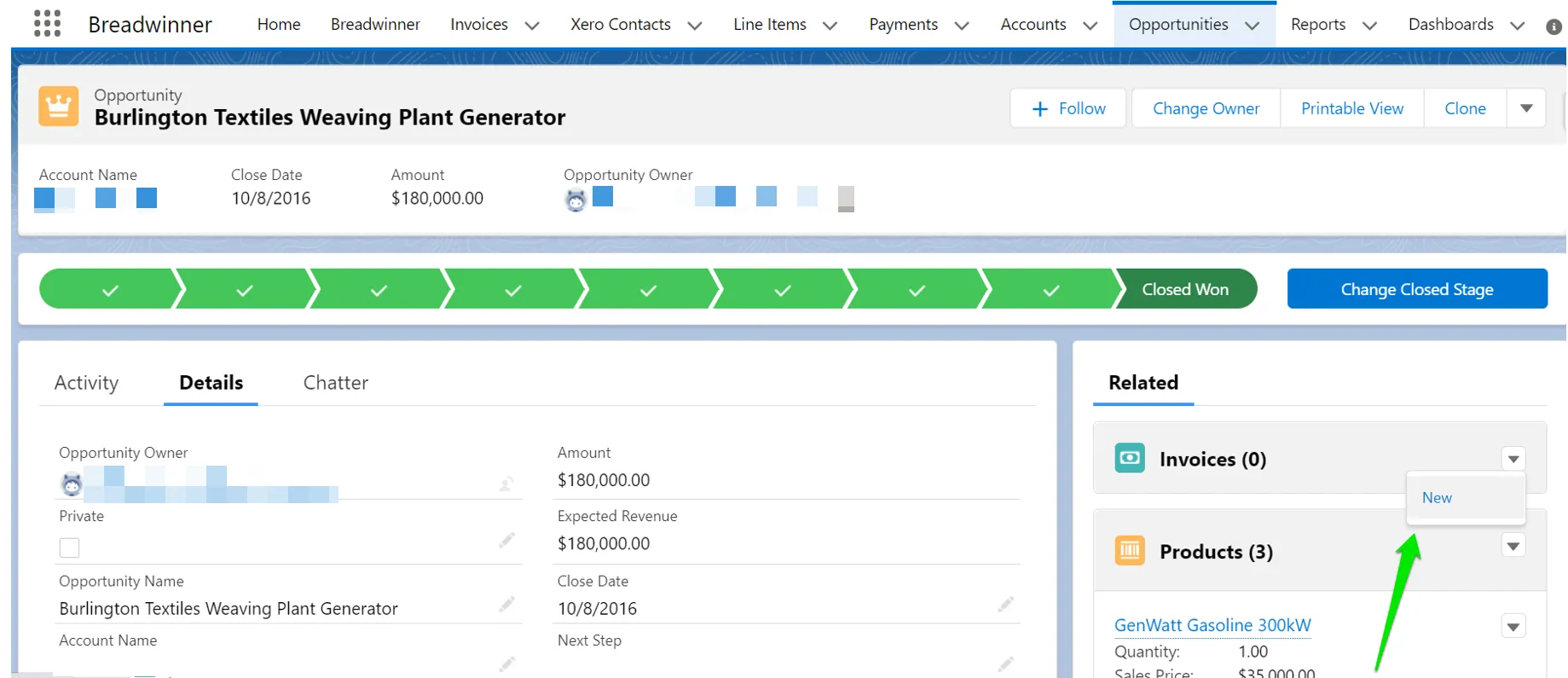 Invoice New Button