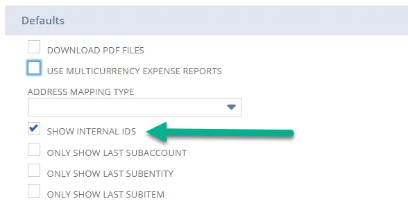 Show Internal IDs Show Internal IDs