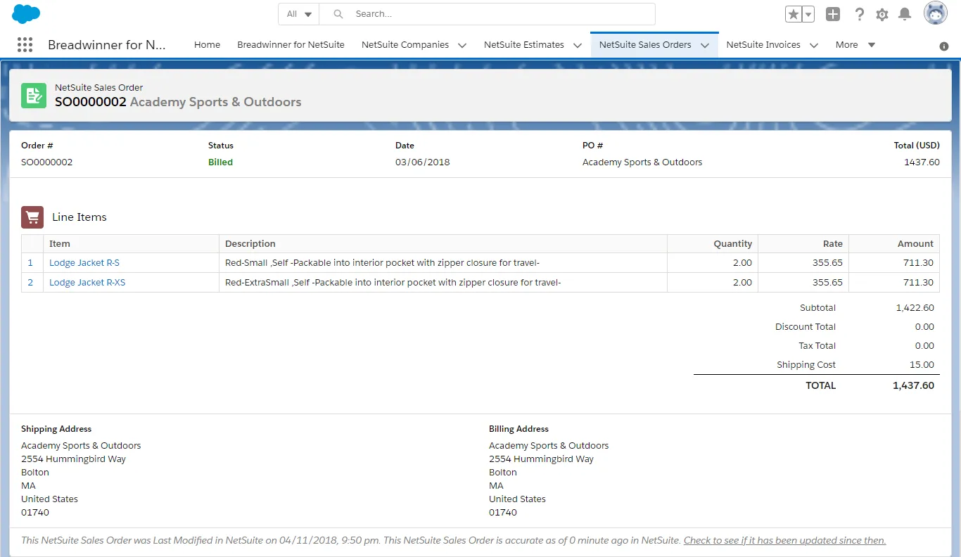 NetSuite Sales Order NetSuite Sales Order