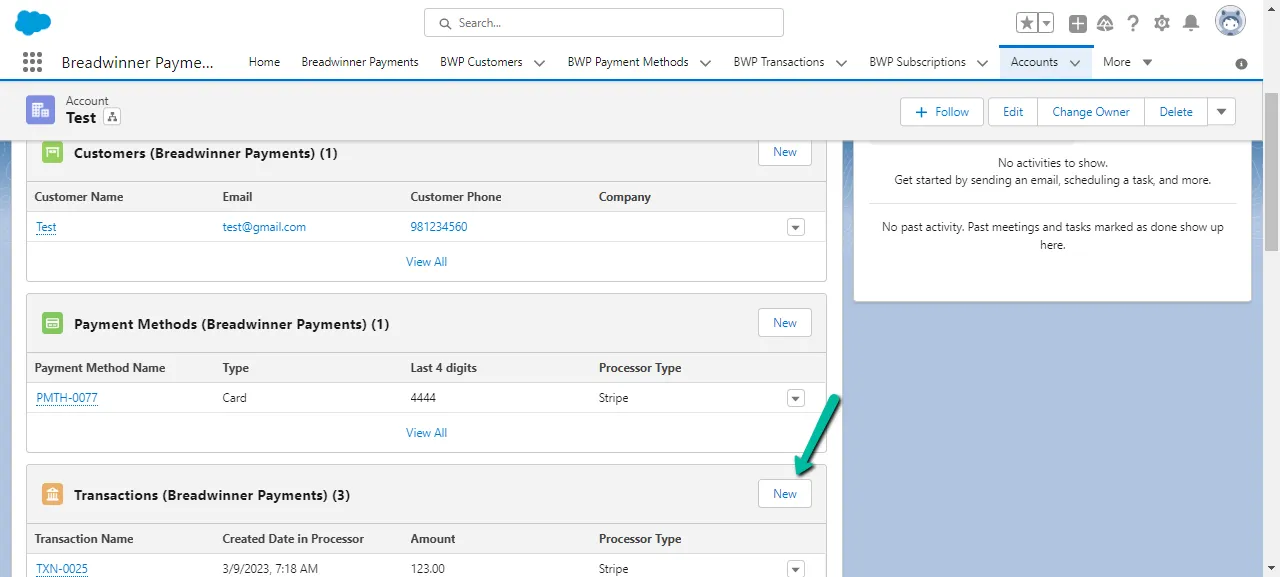 Create New Transaction Button