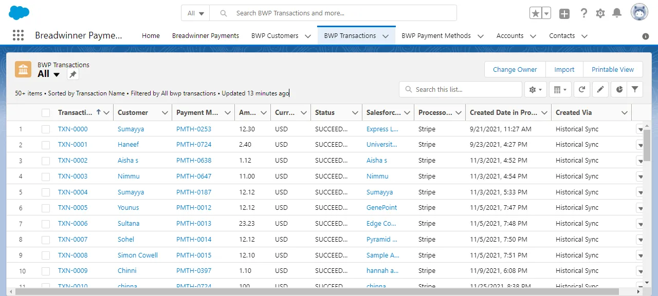 Transactions Tab View