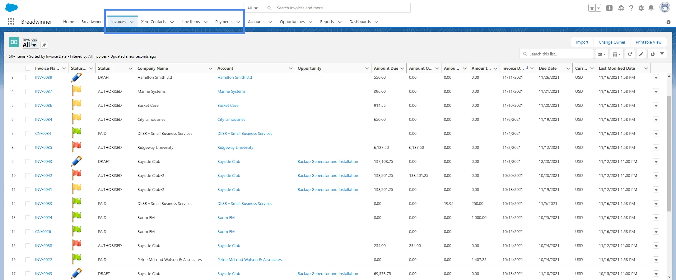Breadwinner Invoice View