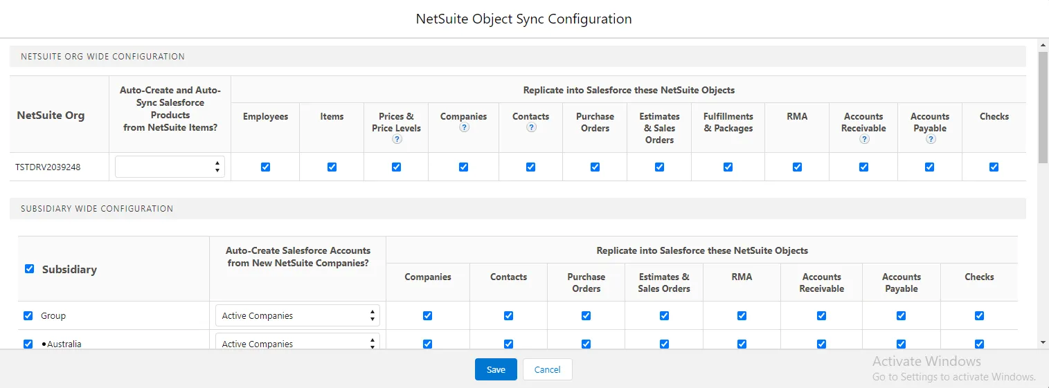 NetSuite Object Sync Configuration NetSuite Object Sync Configuration