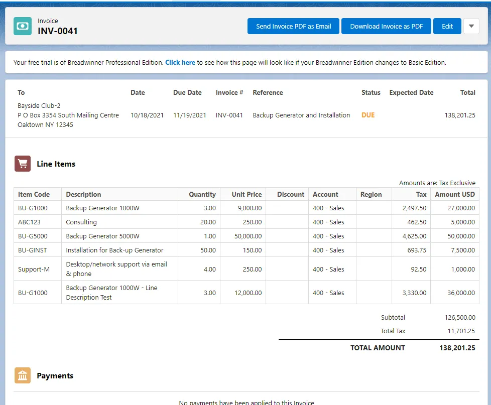 Breadwinner for Xero Invoice
