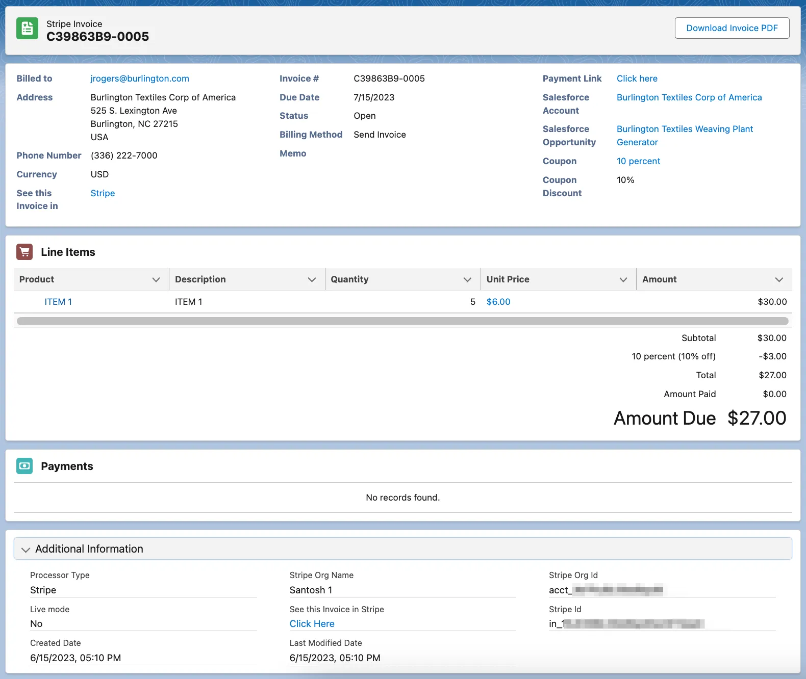 Invoice Record Page