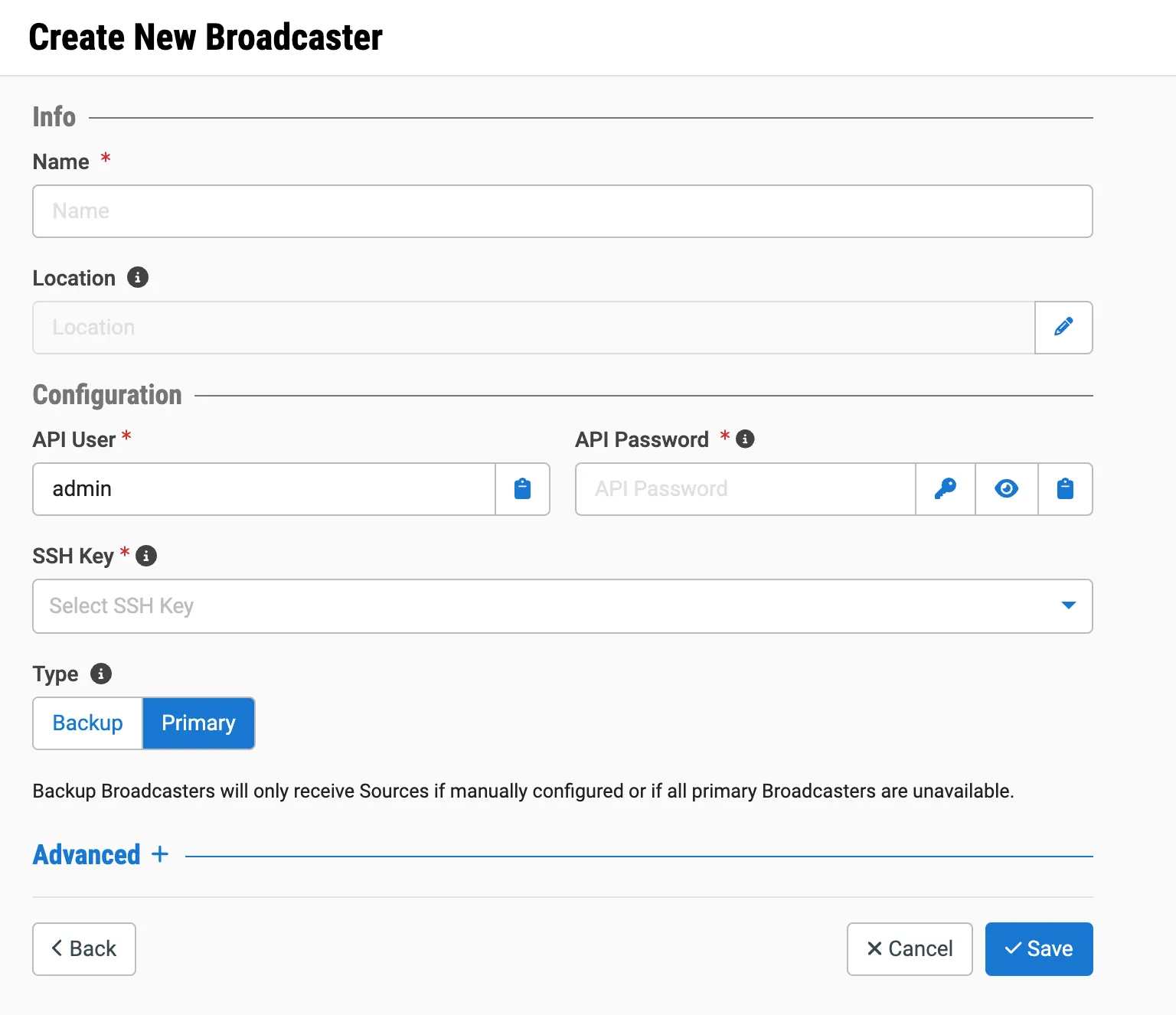 Create New Broadcaster