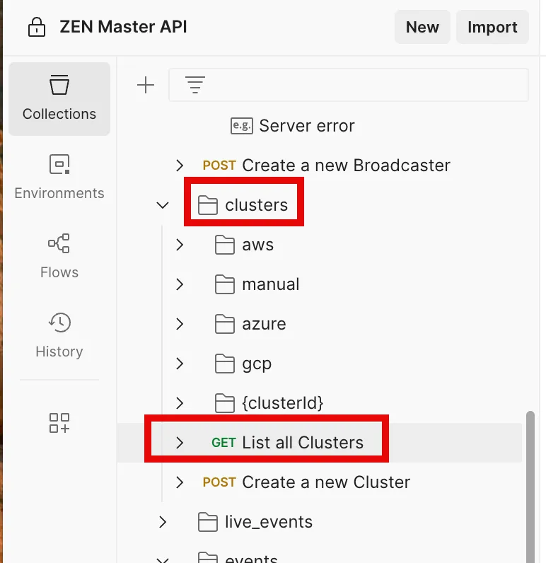 GET Clusters Request