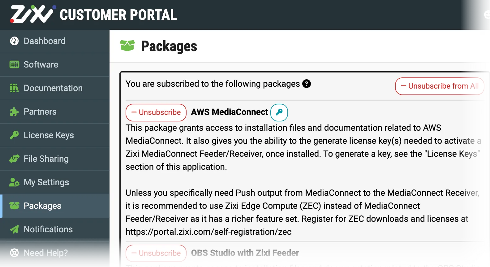 Packages Section