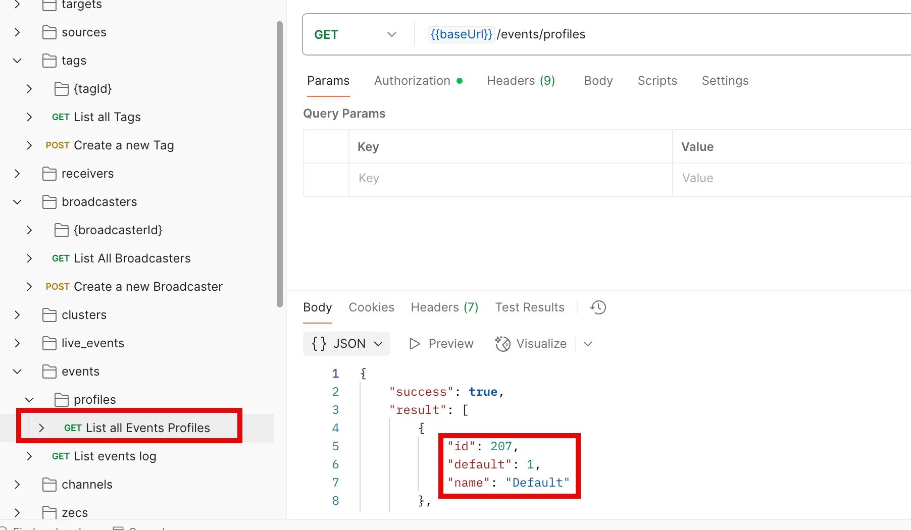 Default Events Profile