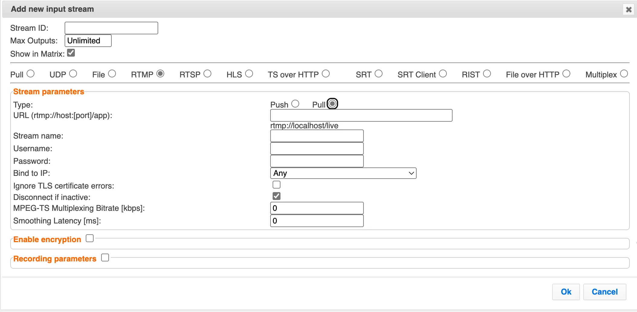 Pull RTMP Input Pull RTMP Input