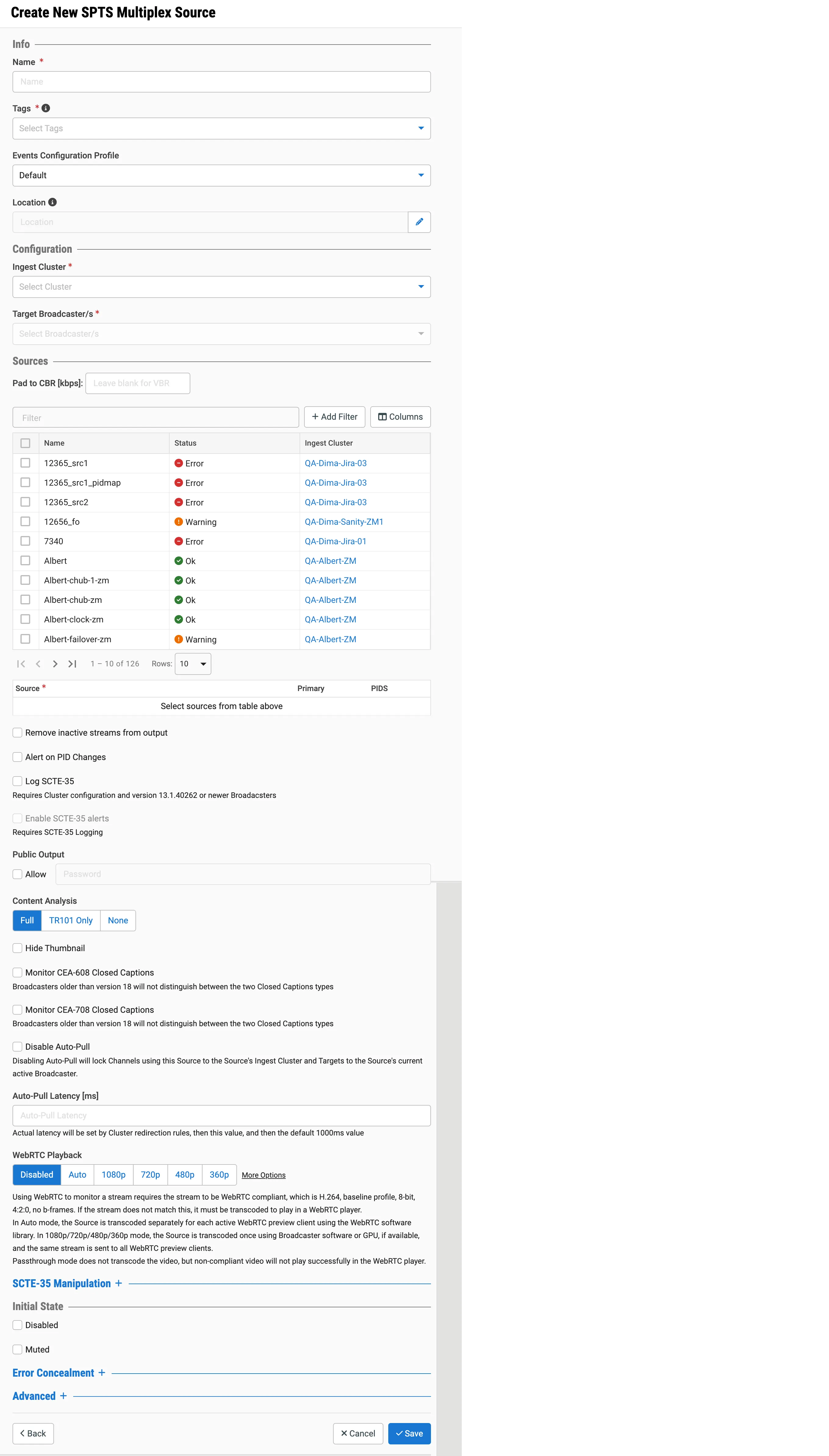 SPTS Multiplex Source settings SPTS Multiplex Source settings