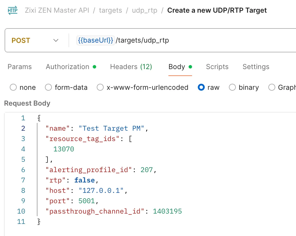 Create Target Request Body