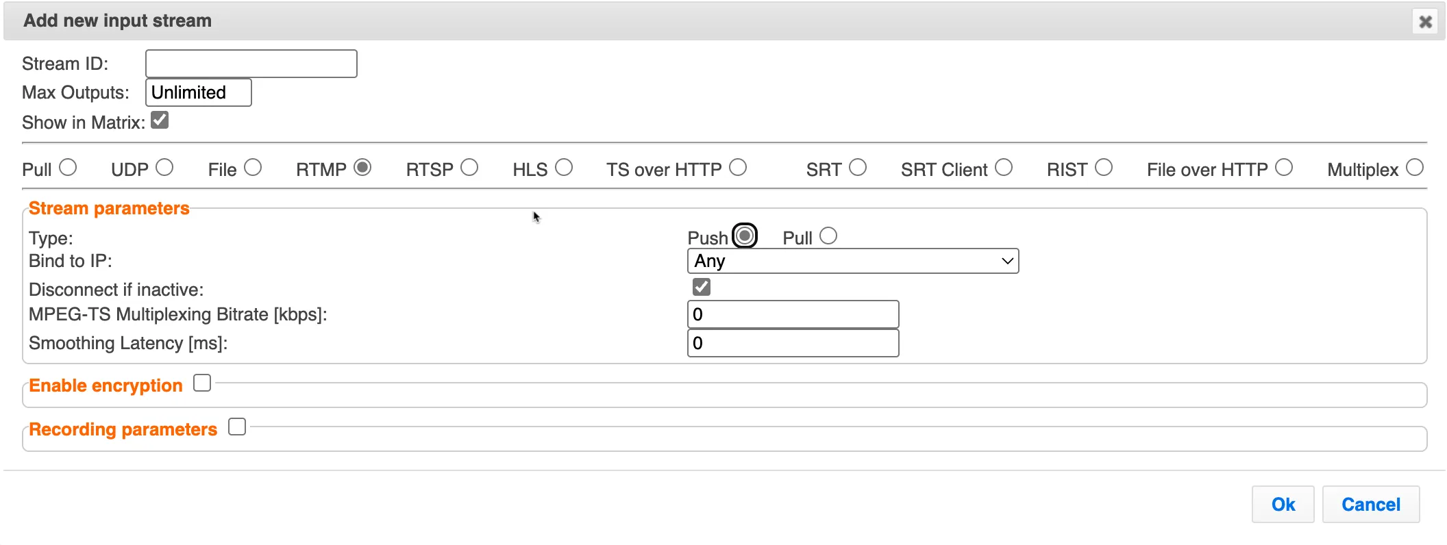 Push RMTP Input Push RMTP Input
