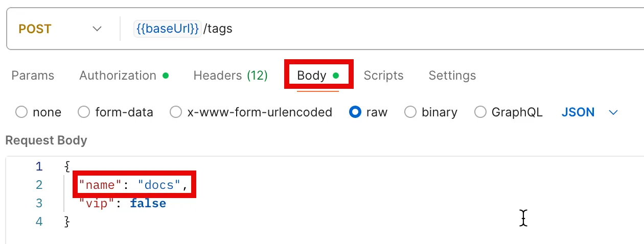 Create tag Request Body