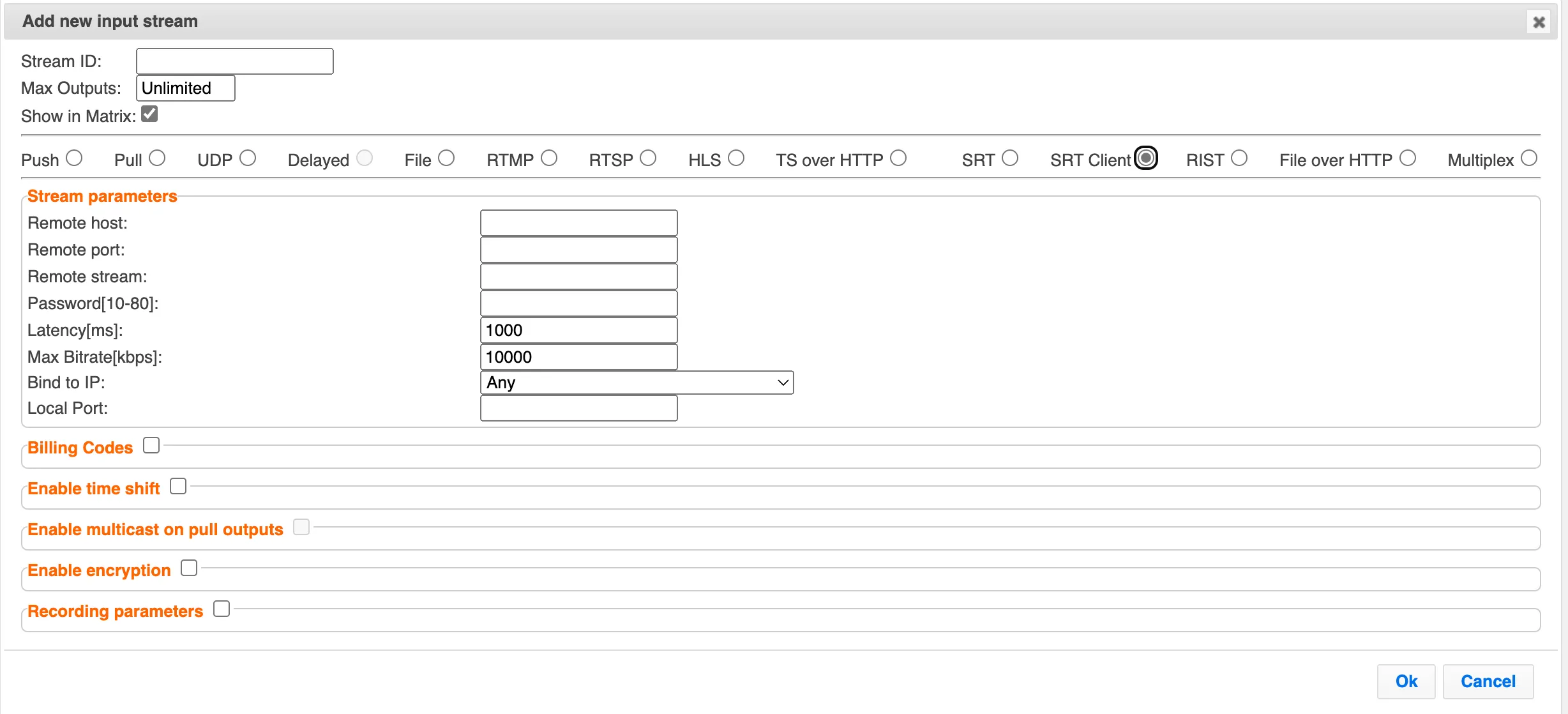 New SRT Client Input New SRT Client Input