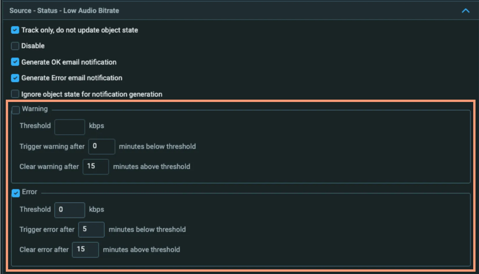 Set Source Low Bitrate Thresholds