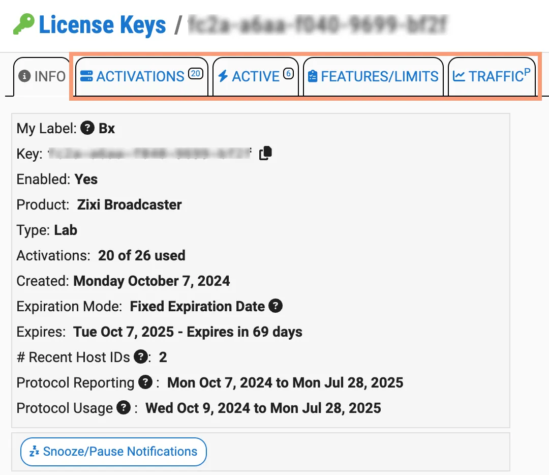 License Key Details - Info