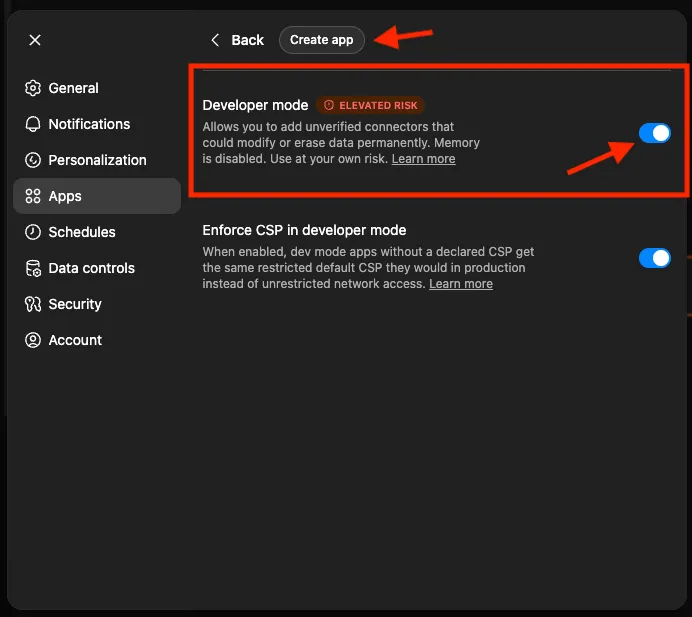 Enable Development mode before creating App