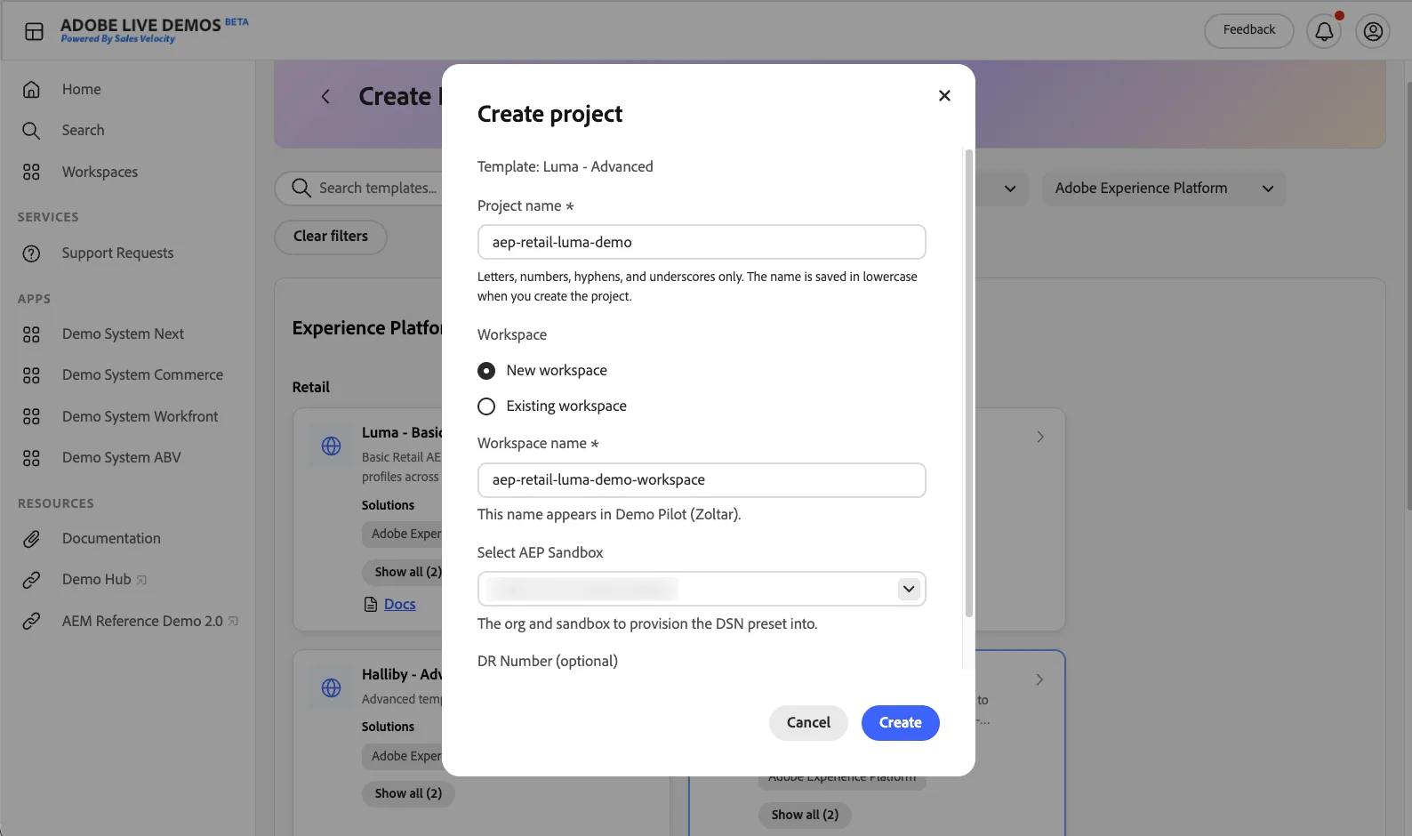 Adobe Live Demos - Create Project 