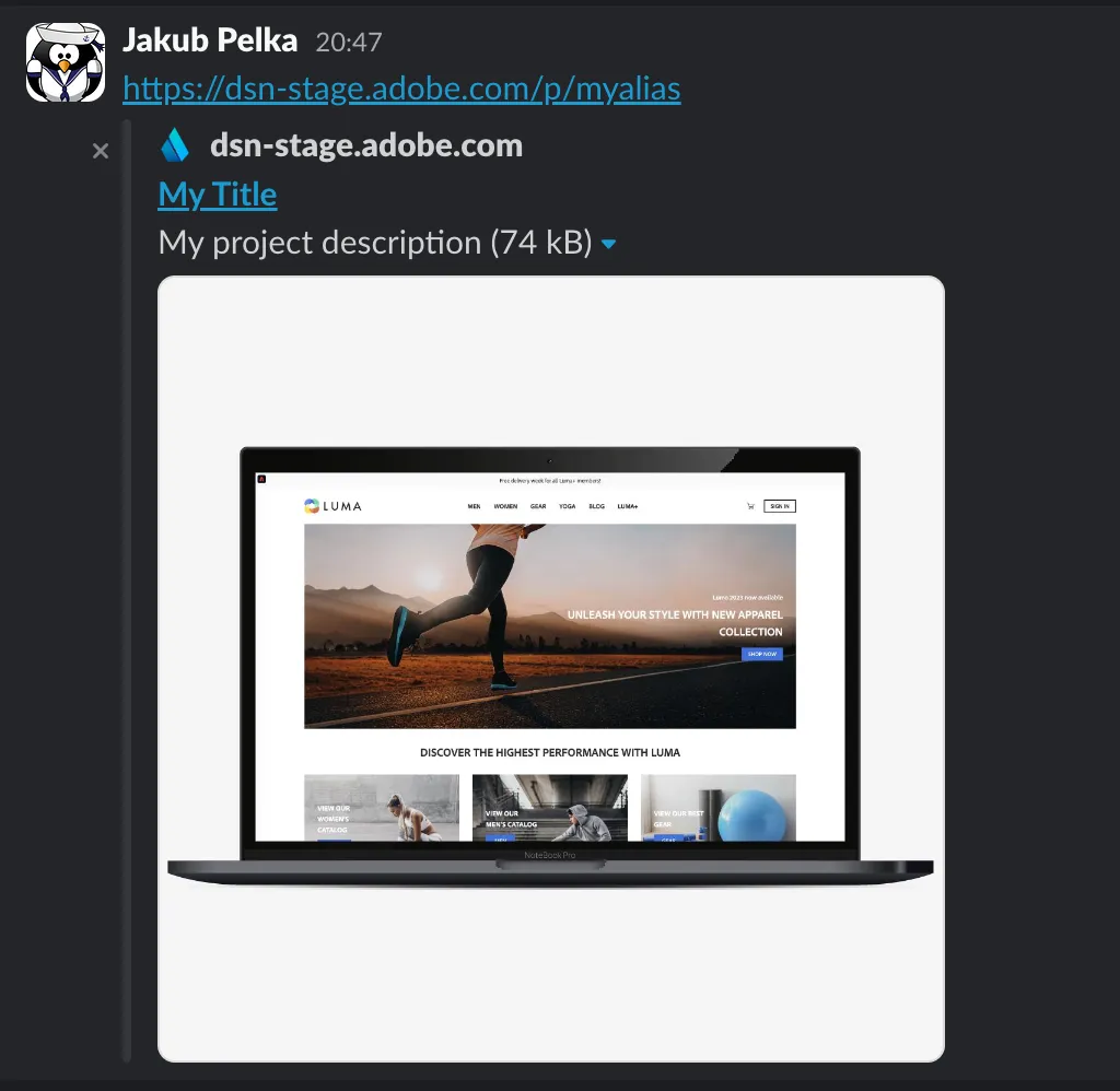 Example of link preview card in Slack