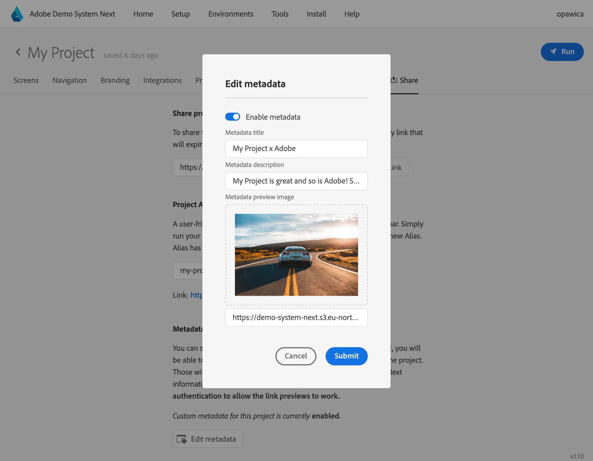 the Edit Metadata settings dialog