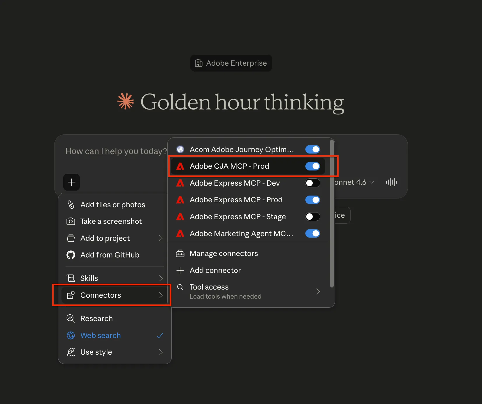Confirm the new connector is enabled in chat session Confirm the new connector is enabled in chat session