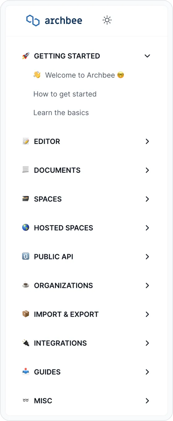 The Archbee User Guide has different sections. The Archbee User Guide has different sections.