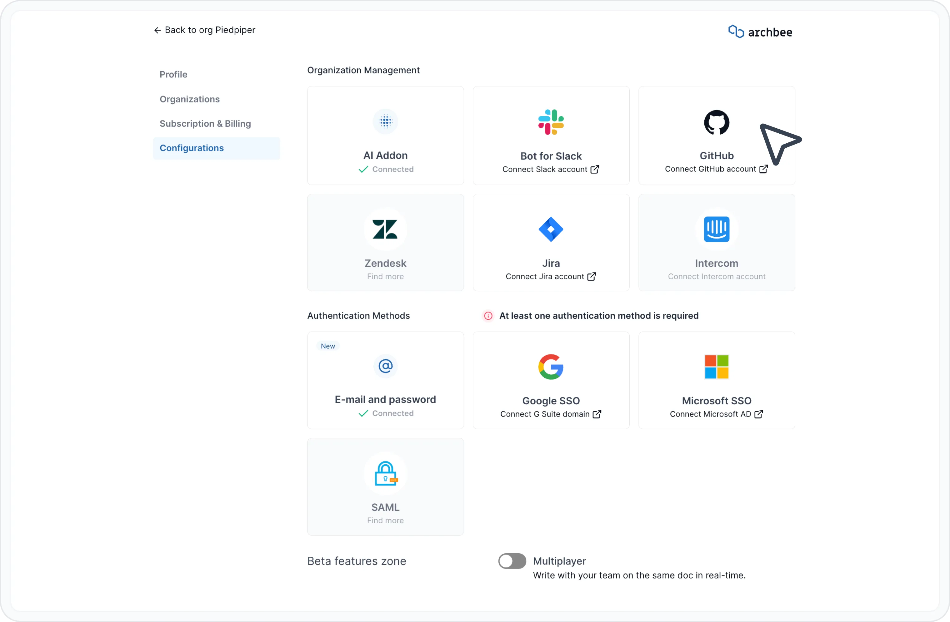 Find GitHub configuration tile Find GitHub configuration tile