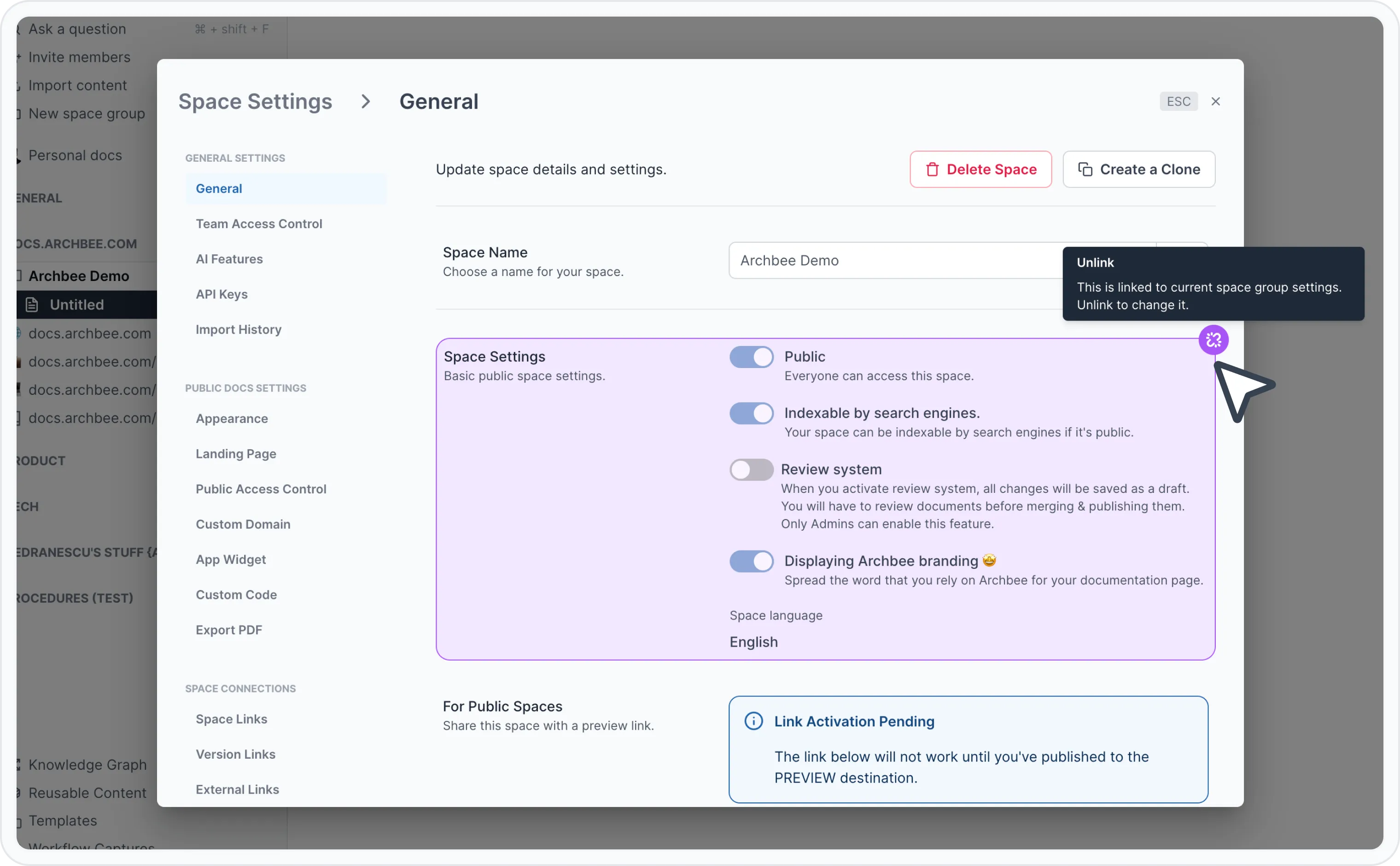 Linked space group settings Linked space group settings