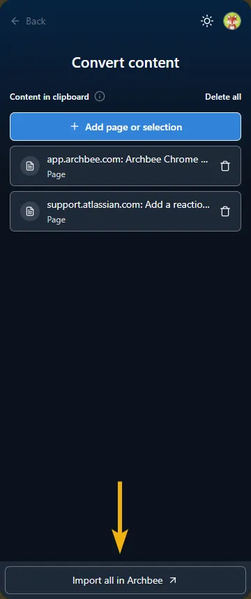 Import button Import button
