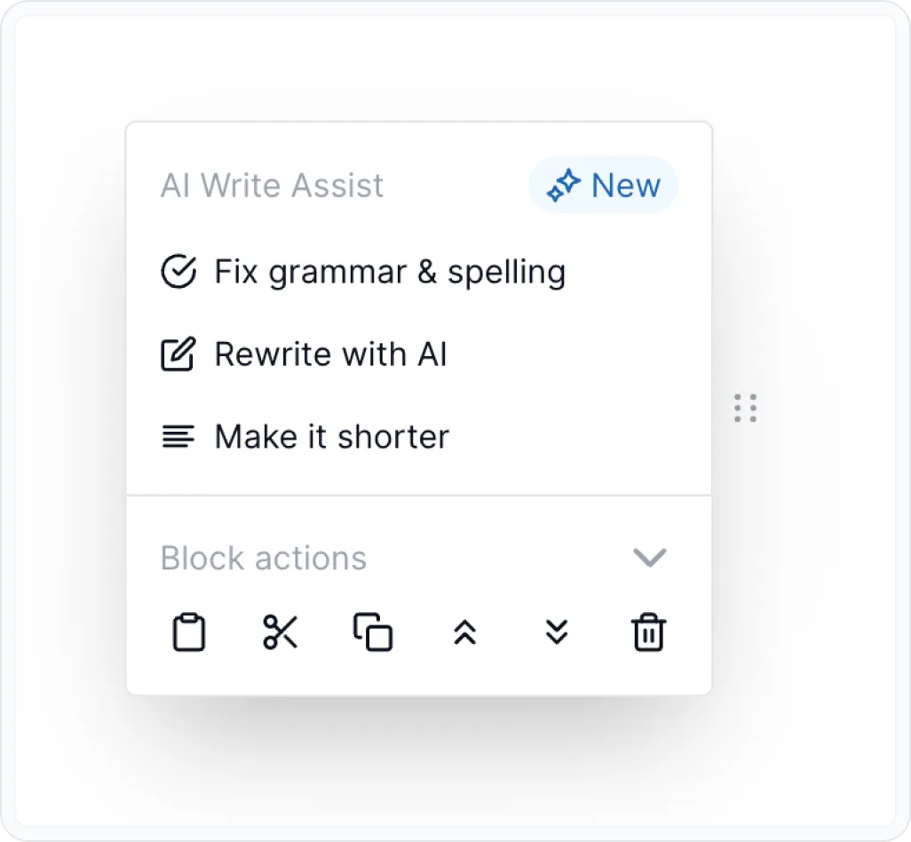 Block menu with AI features Block menu with AI features