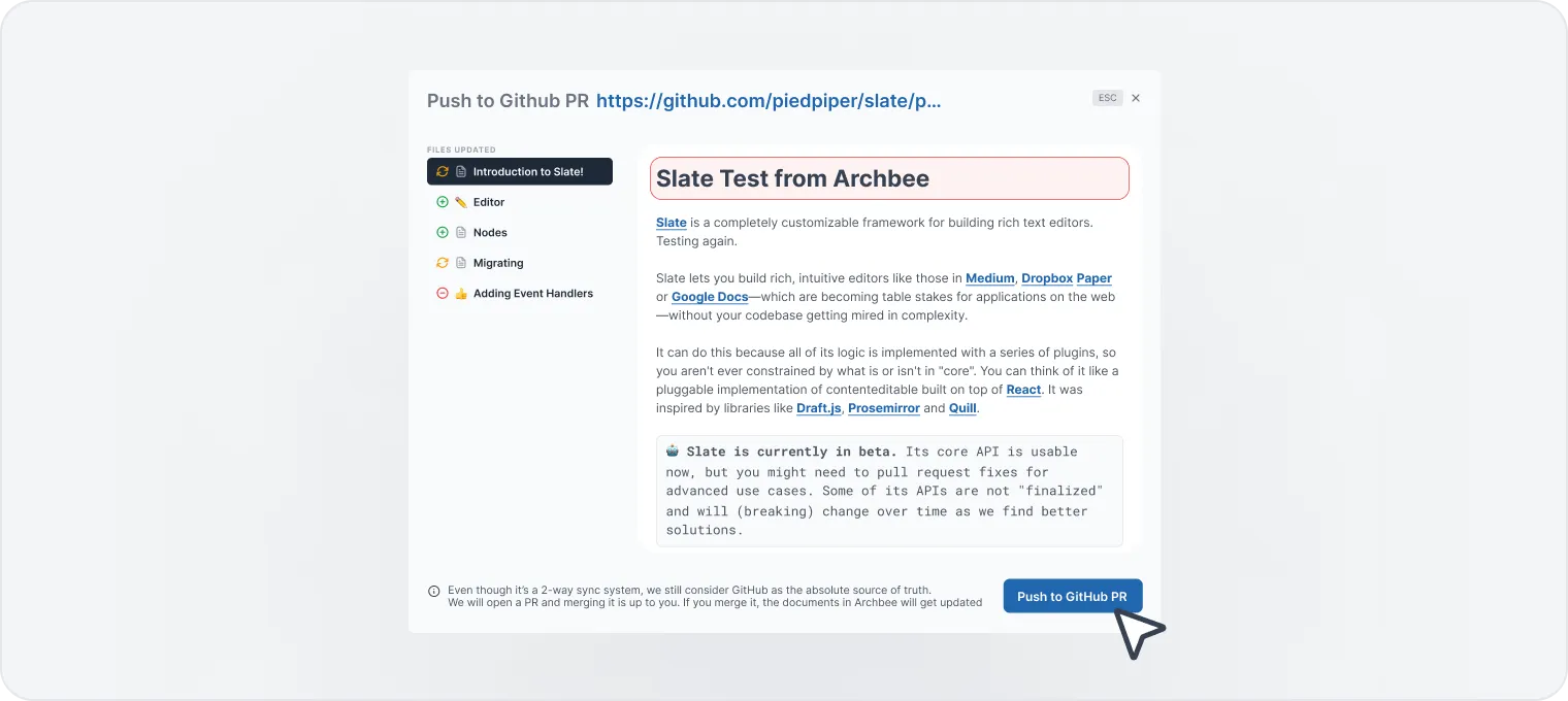 Push to GitHub PR button Push to GitHub PR button