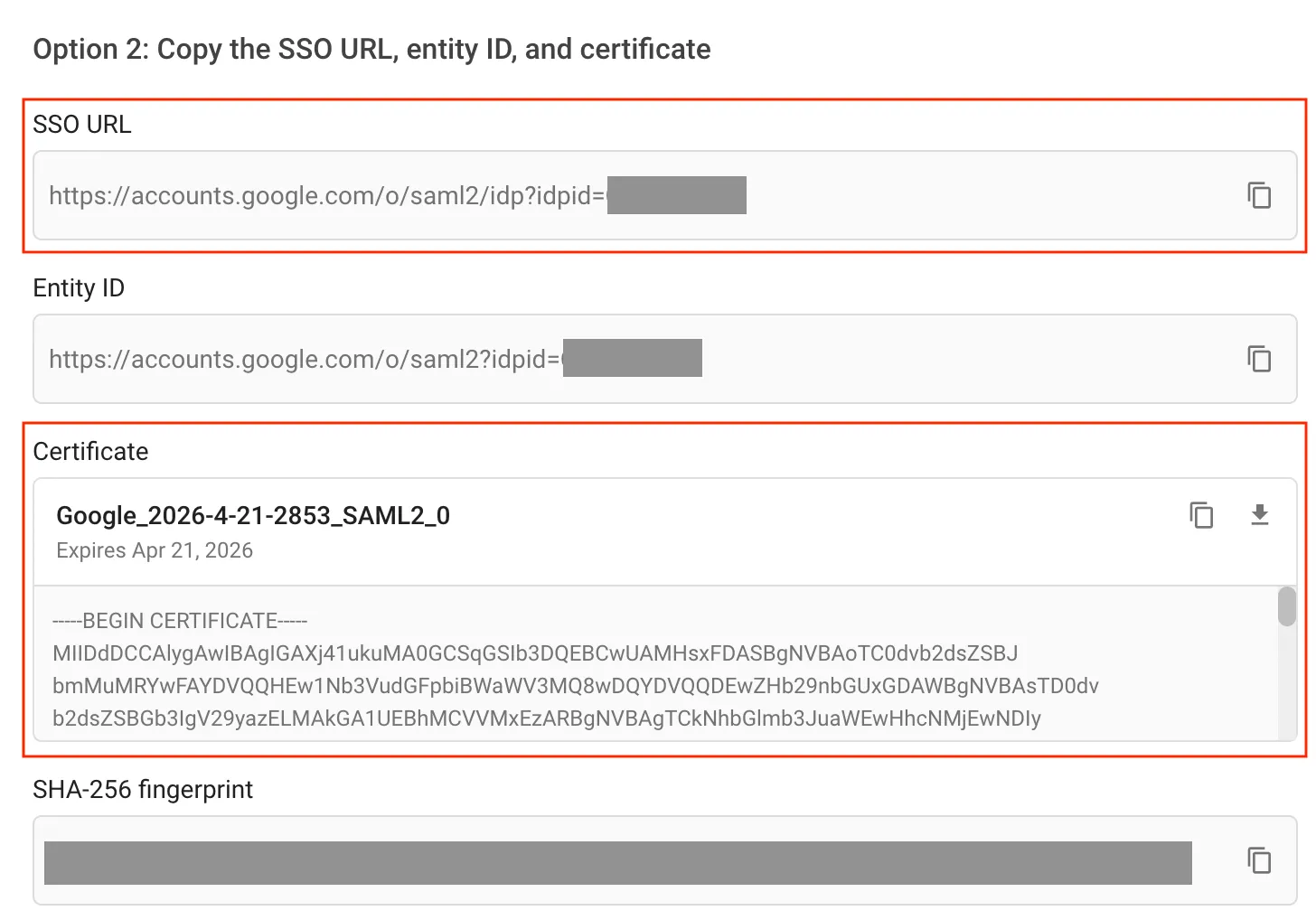 Google SAML app configuration
