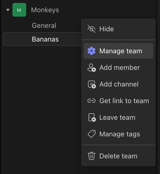 Manage team - Microsoft Teams