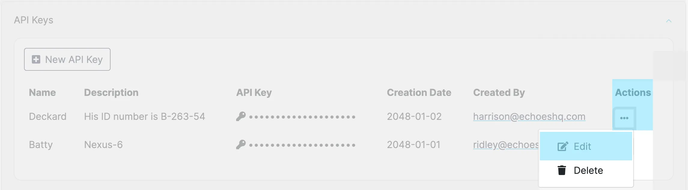 Edit API Key