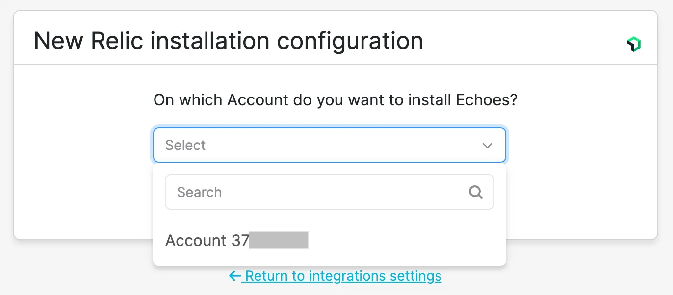 New Relic account selection 