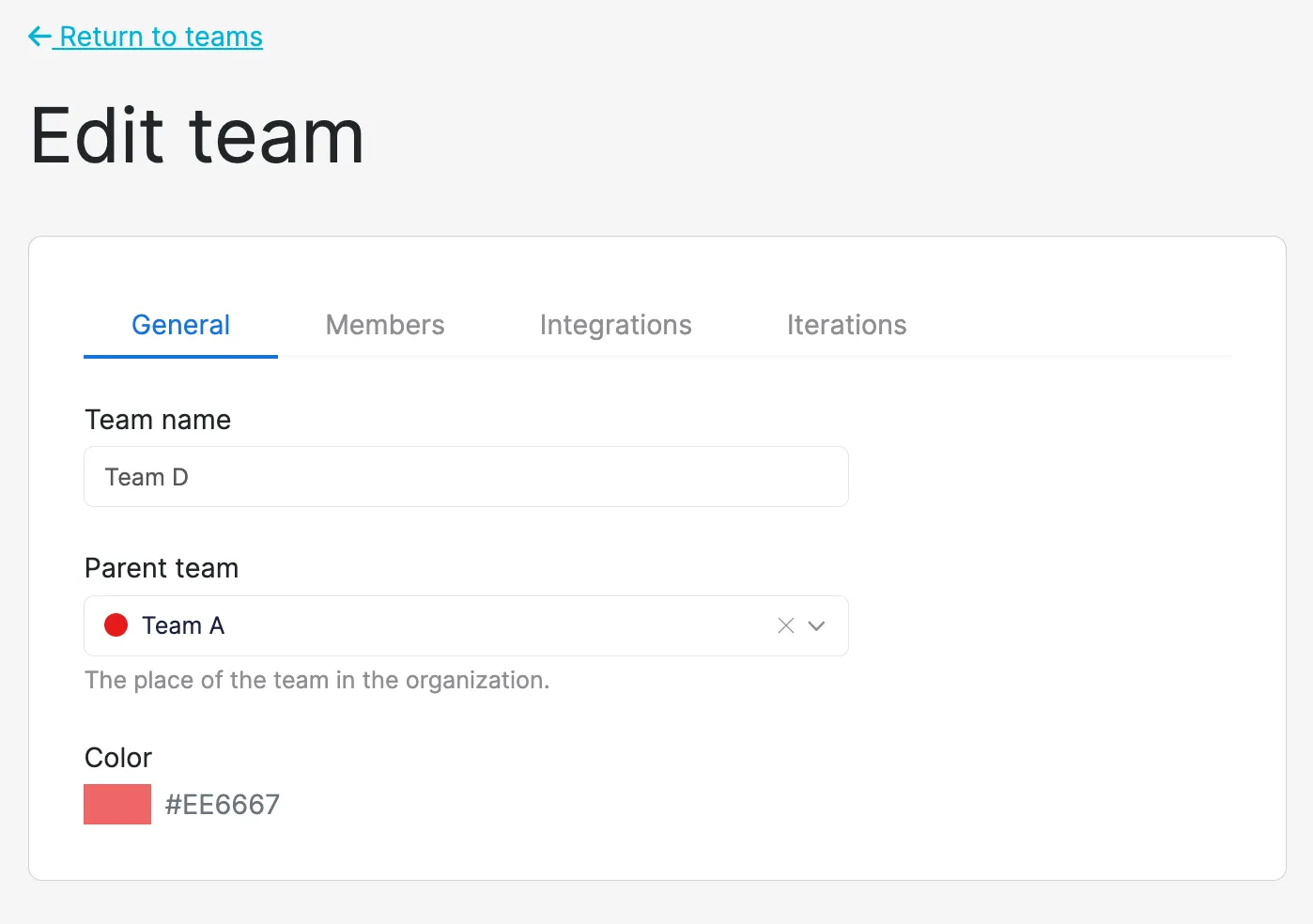 Editing a single team Editing a single team