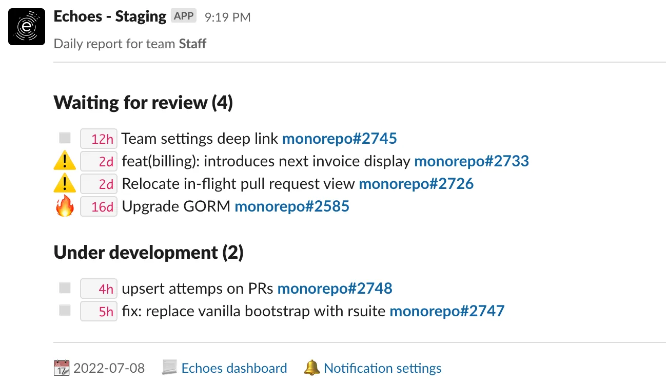 Echoes daily report in Slack