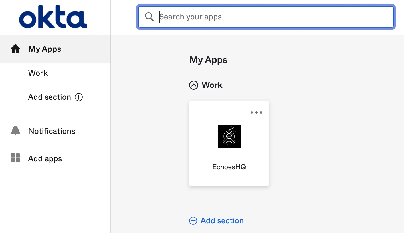 Okta dashboard